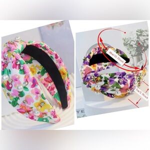 2 Princess Angora  Floral Pearl Embellished Headbands Pink and Purple only